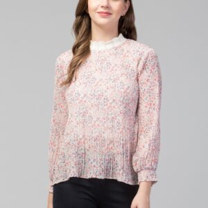 Navy Blue Floral Embroidered Sheer Top for Women